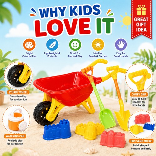 Kids plastic wheelbarrow beach - plastic,