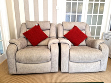 Pair Parker knoll Denver Power recliner armchairs in Grey fabric.