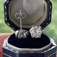 2 Ct Diamond Six Prong Solitaire Stud Earrings for women's 14K White Gold Finish
