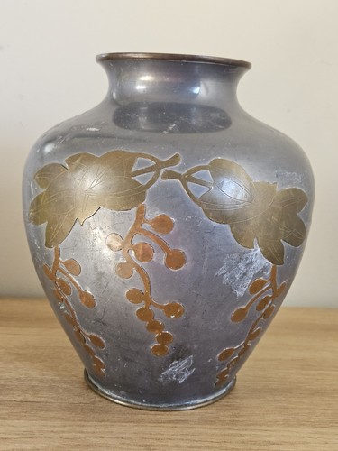 Vintage pewter vase with - vase,