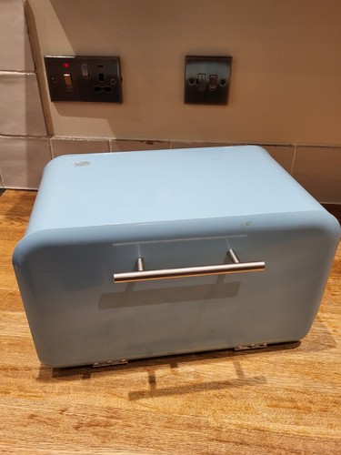 Blue metal bread bin roll - roll, top