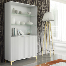 Display Cabinet I 175cm Sideboard I White Matt Gold Legs Doors I Glass Shelves