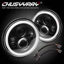 1 PAIR 7" LED BLACK HALO HEADLIGHTS E MARKED RHD 110 90 FOR LAND ROVER DEFENDER