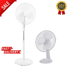White 16'' Pedestal Fan 16"inch Desk 3 Speed Floor Standing Cool Air Oscillating