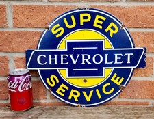SUPERB CHEVROLET SUPER SERVICE LARGE ROUND ENAMEL SIGN - MANCAVE / GARAGE