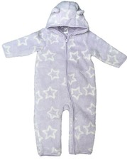 Girls Lilac  Star Fleece Bear Hooded Pramsuit Snowsuit All in One Full Zip