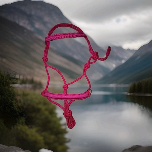 Pink rope bitless - bridle, cob