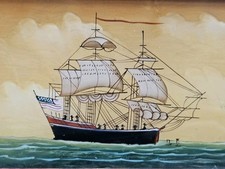 Beautiful Vintage Wooden Storage Box With a painted boat.