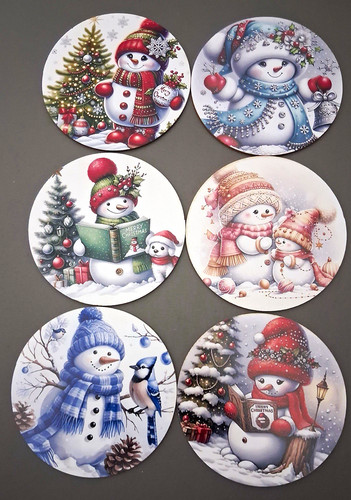 6pc round wooden snowman - 6pc,