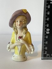 Rare Vintage Half Doll Pin Cushion Lady Crinoline Retro Antique Marked Foreign