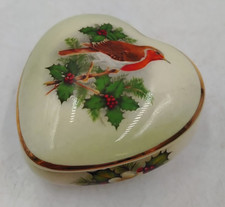 Royal Worcester Palissy Royale Collection Robin Lidded Trinket Dish Heart Shaped