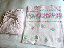 Vintage Pink flannelette sheet Set flat and fitted