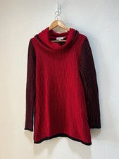 Calvin Klein Long Jumper Cowl Neck Sweater Pullover Red Black Cotton Knit Size M