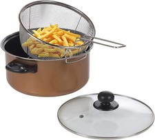 🔥Non Stick Chip Pan Deep Fat Fryer Cooking Pot Frying Basket Lid Set 24cm 9"