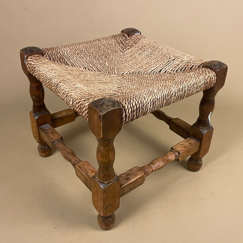 Wooden foot stool woven wood - woven,