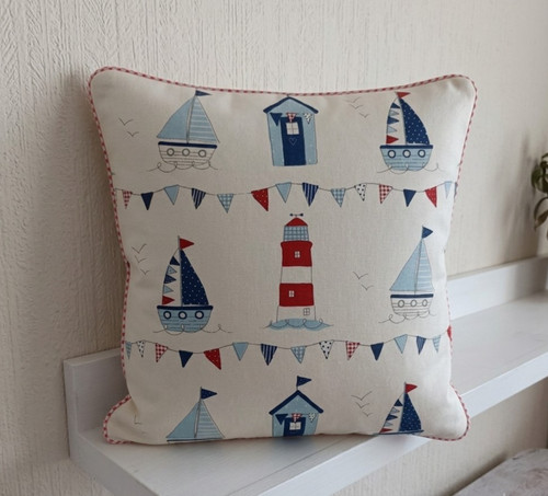 Nautical beach huts cushion - nautical,