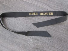 H.M.S Beaver Royal Navy Naval Cap Band Tally