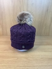 HY Equestrian Bobble Hat Cable Knit Pompom Fleece Lined Winter Hat Purple