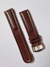 HIRSCH 20MM QUALITY VINTAGE BROWN MUSTANG, GOLD BUCKLE WATCH STRAP. 