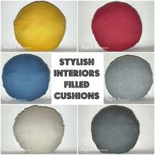 Handmade Round Herringbone Tweed Cushion Circle Bed Sofa Pillow With Pad Insert 