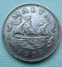 1972 Malta 10 Cents Collectable Coin Large Boat with two Dolphins 28.5mm