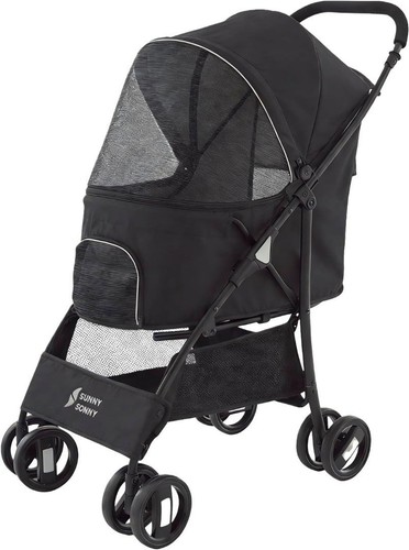 Black foldable pet stroller - foldable,