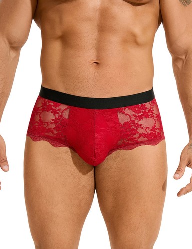 Men red sheer lace see - red,