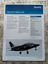 QinetiQ Dassault / Dornier Alpha Jet, aircraft promotional brochure / fact sheet