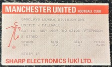 1988 Manchester United V Millwall  Match Ticket Stub Football Hughes Hatrick