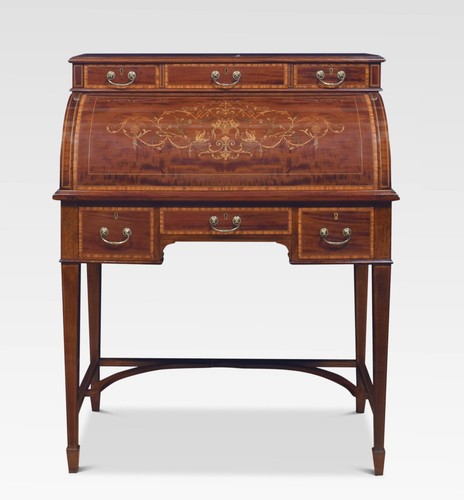 Mahogany inlaid cylinder desk - mahogany,