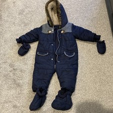 Navy Blue 9-12 Months Baby Pramsuit Warm Winter Outdoor Suit Hood Mittens Boots