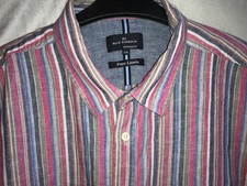 Marks And Spencer Blue Harbour Men's Multi Coloured Striped Linen Shirt Size 3XL