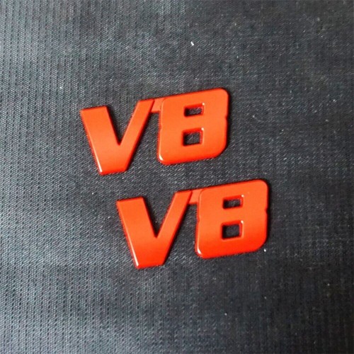 Red glossy metal emblem - 2x, v8