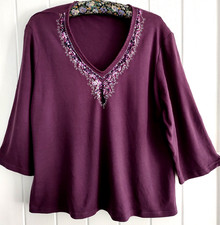 Size 22 Mauve 3/4 Sleeved Top Sequins At Vee Neckline Debenhams Casual Club