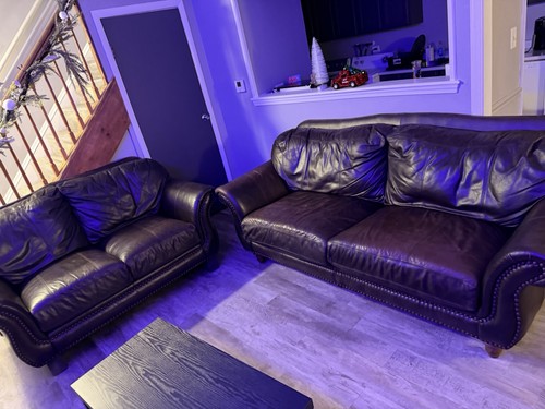Brown leather living - living, room