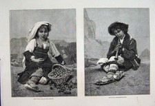 Original Old Antique Print