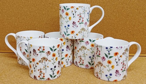 Meadow flowers mugs set bone - flowers,