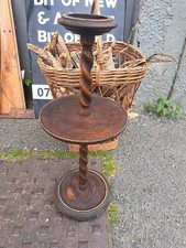 Edwardian Bobbin Turned Oak Smokers Stand / Floor Standing Ashtray, Antique