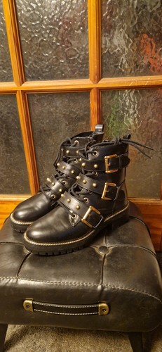 Women black leather biker - black,