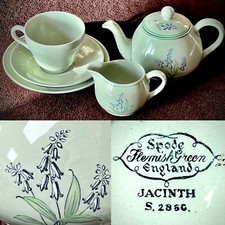 Rare Vintage (1950s) English Spode “Jacinth” Flemish Green Tea Set For 1 (883g)
