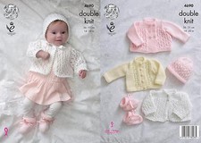 King Cole 4690 Knitting Pattern Matinee Coat Cardigan Hat Bootees in Comfort DK