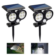 2Pack Solar Dual Head Motion Sensor Lights Adjustable Security Spotlights Garden