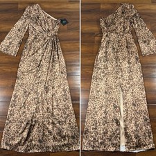 NEW Muse By Marchesa Size 0 Leopard Senna Twisted One Shoulder Long Maxi Dress