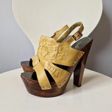 y2k platform leather wooden sandal heels uk 6 summer holiday ibiza party