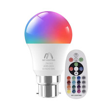 RGB LED Bulb B22 7W with Remote -16 Dimmable Colors Option + Warm White Light-UK