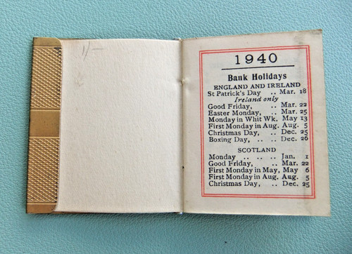Miniature 1940 calendar - 1940, in