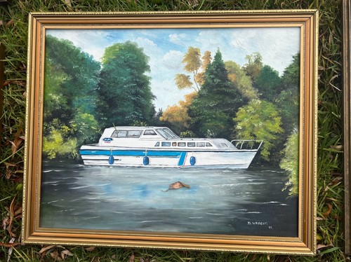 Vintage boat oil landscape - vintage,