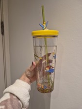 Disney 70th Anniversary Peter Pan Tumbler Tinker Bell Charm Straw Glitter