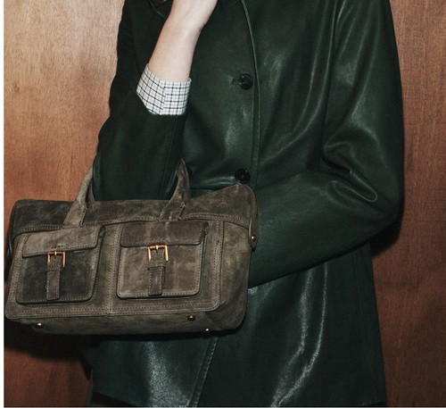 Leather handbag with pockets - handbag,