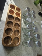 Unbranded Spice Jars Set of 12 In Solid Oak Tray with Lids Kitchen Storage
